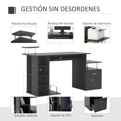 HomCom Secretária para Computador Secretária para Escritório u2013 Cor: Preto - Madeira MDF - 152 x 60 x 88 cm