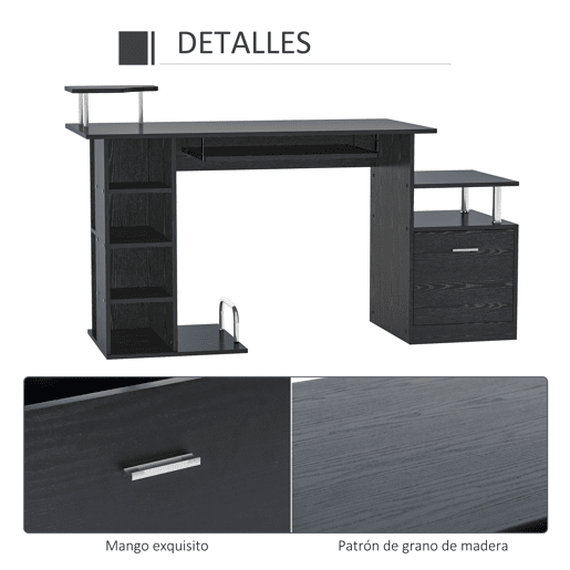 HomCom Secretária para Computador Secretária para Escritório u2013 Cor: Preto - Madeira MDF - 152 x 60 x 88 cm