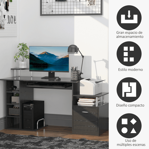 HomCom Secretária para Computador Secretária para Escritório u2013 Cor: Preto - Madeira MDF - 152 x 60 x 88 cm