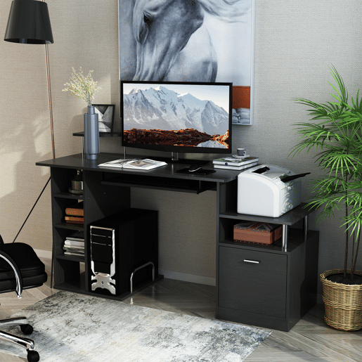 HomCom Secretária para Computador Secretária para Escritório u2013 Cor: Preto - Madeira MDF - 152 x 60 x 88 cm