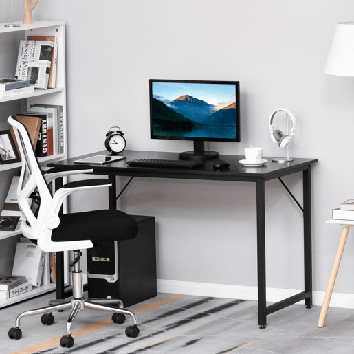 HOMCOM Secdretária Mesa de Computador com Pés Ajustáveis e Estrutura em Aço Secretária Estilo Moderno Capacidade de Carga 70 kg 120x60x73 cm Marrom Escuro e Preto
