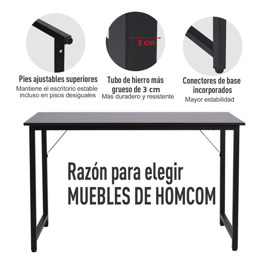 HOMCOM Secdretária Mesa de Computador com Pés Ajustáveis e Estrutura em Aço Secretária Estilo Moderno Capacidade de Carga 70 kg 120x60x73 cm Marrom Escuro e Preto