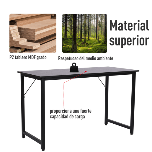 HOMCOM Secdretária Mesa de Computador com Pés Ajustáveis e Estrutura em Aço Secretária Estilo Moderno Capacidade de Carga 70 kg 120x60x73 cm Marrom Escuro e Preto