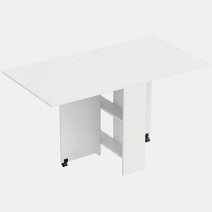 HOMCOM Mesa de Sala de Jantar Dobrável Mesa de Madeira com 2 Prateleiras de Armazenamento e Rodas para Cozinha 75x140x74 cm Branco