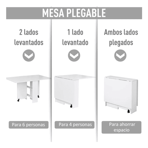 HOMCOM Mesa de Sala de Jantar Dobrável Mesa de Madeira com 2 Prateleiras de Armazenamento e Rodas para Cozinha 75x140x74 cm Branco