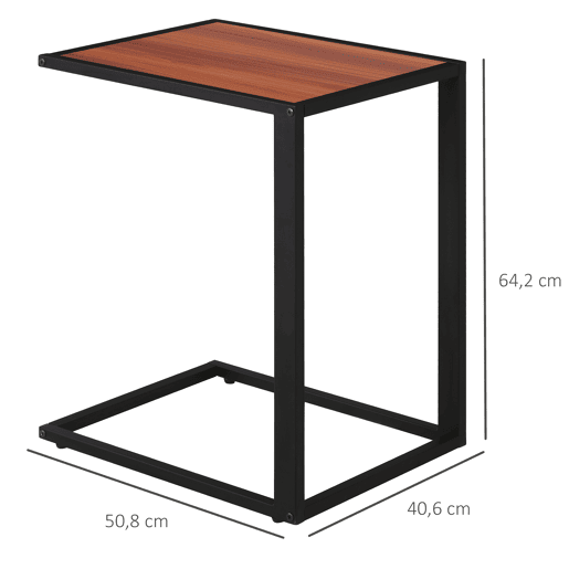 HOMCOM Mesa lateral para sofá Mesa lateral em forma de C Estrutura metálica e tampo da mesa de madeira de MDF 40,6x50,8x64,2 cm Cor de noz