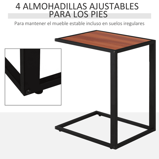 HOMCOM Mesa lateral para sofá Mesa lateral em forma de C Estrutura metálica e tampo da mesa de madeira de MDF 40,6x50,8x64,2 cm Cor de noz