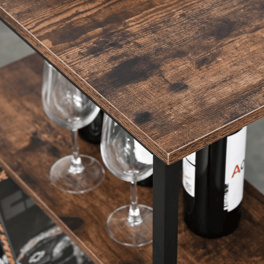 HOMCOM Conjunto de mesa de bar e 2 bancos com apoio para os pés e prateleiras de 3 níveis Almofadas ajustáveis u200Bu200Bpara cozinha 109x60x100 cm marrom rústico