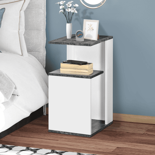 HOMCOM Mesinha de Cabeceira Mesa Auxiliar com 2 Prateleiras de Armazenamento para Dormitório Sala de Estar Estilo Moderno 35x29,5x60cm Cinza e Branco