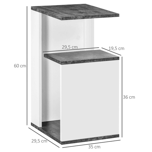 HOMCOM Mesinha de Cabeceira Mesa Auxiliar com 2 Prateleiras de Armazenamento para Dormitório Sala de Estar Estilo Moderno 35x29,5x60cm Cinza e Branco