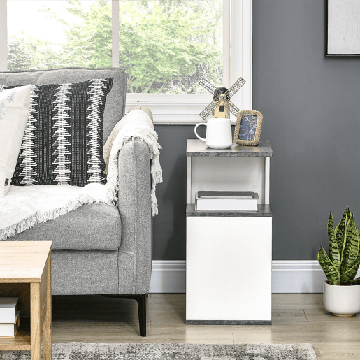 HOMCOM Mesinha de Cabeceira Mesa Auxiliar com 2 Prateleiras de Armazenamento para Dormitório Sala de Estar Estilo Moderno 35x29,5x60cm Cinza e Branco
