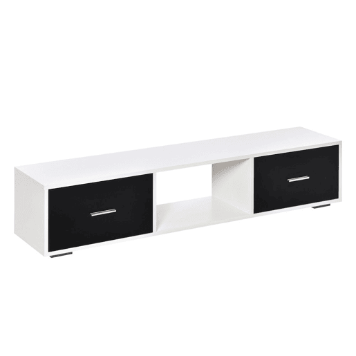 HOMCOM Móvel de TV para Televisores de até 60u201D Móvel de Sala de Estar Moderno com 2 Gavetas e Compartimento Aberto 140x30x32cm Branco e Preto