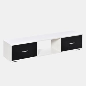 HOMCOM Móvel de TV para Televisores de até 60u201D Móvel de Sala de Estar Moderno com 2 Gavetas e Compartimento Aberto 140x30x32cm Branco e Preto