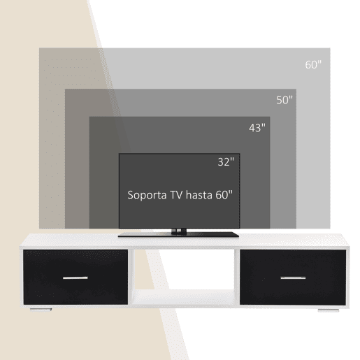 HOMCOM Móvel de TV para Televisores de até 60u201D Móvel de Sala de Estar Moderno com 2 Gavetas e Compartimento Aberto 140x30x32cm Branco e Preto
