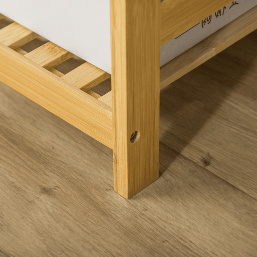 HOMCOM Suporte para Cabides de Bambu Cabideiro com Prateleiras de 4 Níveis com Barra Prateleira Inferior e Cabide Lateral para Roupas Bolsas 90x30x155cm Madeira