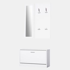 HOMCOM Móvel Cabide de Entrada de 3 Peças Armário de Entrada com Cabide Espelho e Sapateira 80x27x46,5cm Branco