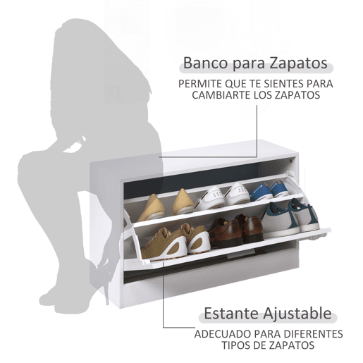 HOMCOM Móvel Cabide de Entrada de 3 Peças Armário de Entrada com Cabide Espelho e Sapateira 80x27x46,5cm Branco