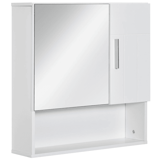 kleankin Armário Casa de Banho com Espelho Móvel Suspenso de Casa de Banho com 2 Portas e 2 Prateleiras Interiores Ajustáveis 54x15,2x55,3cm Branco