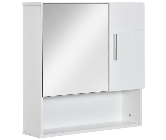 Kleankin armario de baño con espejo mueble colgante de aseo con 2 puertas y 2 estantes ajustables interiores 54x15,2x55,3 cm blanco