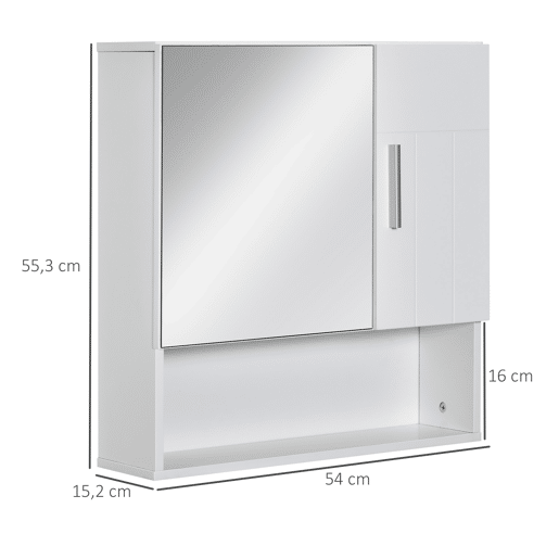 kleankin Armário Casa de Banho com Espelho Móvel Suspenso de Casa de Banho com 2 Portas e 2 Prateleiras Interiores Ajustáveis 54x15,2x55,3cm Branco