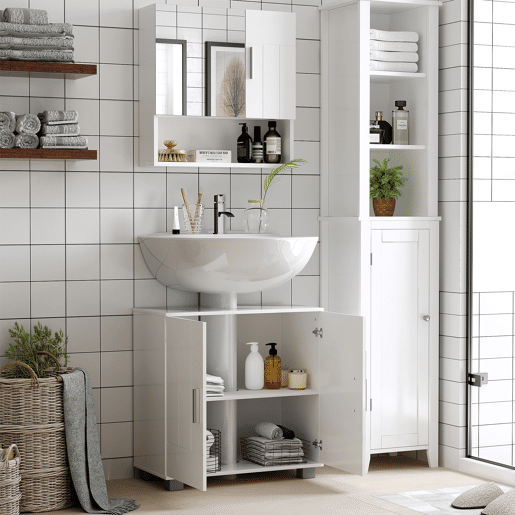 kleankin Armário Casa de Banho com Espelho Móvel Suspenso de Casa de Banho com 2 Portas e 2 Prateleiras Interiores Ajustáveis 54x15,2x55,3cm Branco