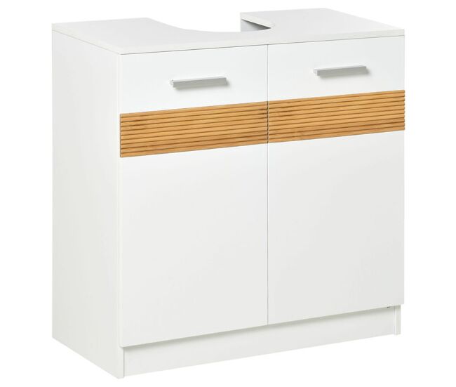 Kleankin mueble para debajo del lavabo armario baño de pie de madera con 2 puertas y estante interior estilo moderno 60x30x60,5 cm blanco