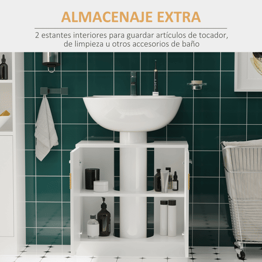 Kleankin Móvel para Lavatório Pousar Armário Casa de Banho de Madeira com 2 Portas e Prateleira Interior Estilo Moderno 60x30x60,5cm Branco