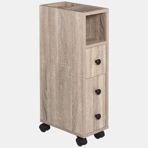 kleankin Armário de Casa de Banho Móvel Auxiliar para Espaço Reduzido com Rodas Prateleiras Abertas Armário e Gaveta 18x30x68,5 cm Madeira