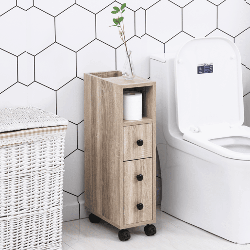 kleankin Armário de Casa de Banho Móvel Auxiliar para Espaço Reduzido com Rodas Prateleiras Abertas Armário e Gaveta 18x30x68,5 cm Madeira kleankin Armário de Casa de Banho Móvel Auxiliar para Espaço Reduzido com Rodas Prateleiras Abertas Armário e Gaveta 18x30x68,5 cm Madeira