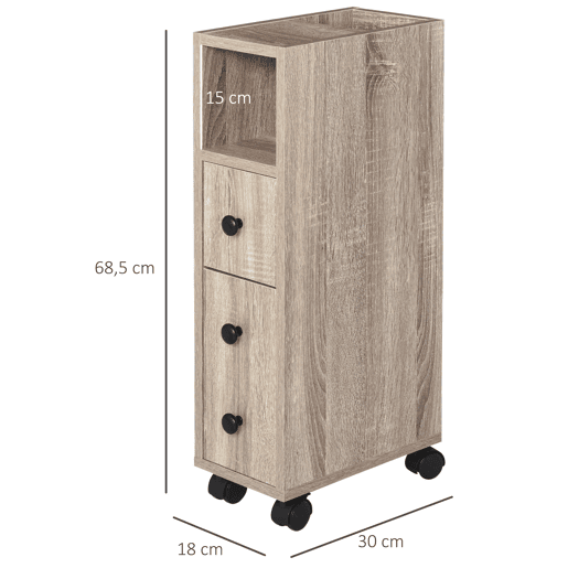 kleankin Armário de Casa de Banho Móvel Auxiliar para Espaço Reduzido com Rodas Prateleiras Abertas Armário e Gaveta 18x30x68,5 cm Madeira kleankin Armário de Casa de Banho Móvel Auxiliar para Espaço Reduzido com Rodas Prateleiras Abertas Armário e Gaveta 18x30x68,5 cm Madeira