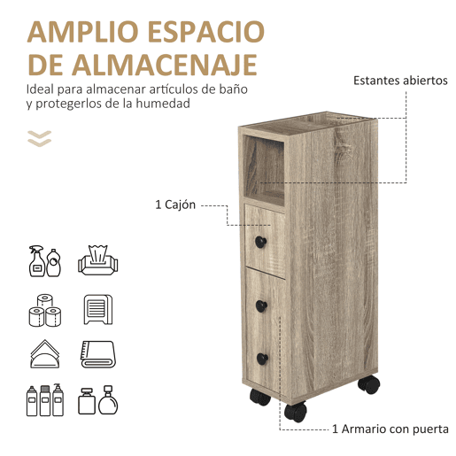 kleankin Armário de Casa de Banho Móvel Auxiliar para Espaço Reduzido com Rodas Prateleiras Abertas Armário e Gaveta 18x30x68,5 cm Madeira kleankin Armário de Casa de Banho Móvel Auxiliar para Espaço Reduzido com Rodas Prateleiras Abertas Armário e Gaveta 18x30x68,5 cm Madeira