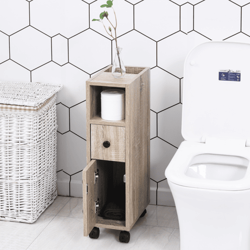 kleankin Armário de Casa de Banho Móvel Auxiliar para Espaço Reduzido com Rodas Prateleiras Abertas Armário e Gaveta 18x30x68,5 cm Madeira kleankin Armário de Casa de Banho Móvel Auxiliar para Espaço Reduzido com Rodas Prateleiras Abertas Armário e Gaveta 18x30x68,5 cm Madeira