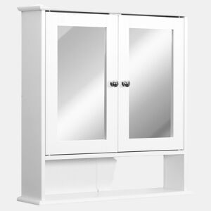 kleankin Armário de Casa de Banho com Espelho, Armário de Parede com 2 Portas, Prateleira Aberta, Prateleira Ajustável, Móvel de Parede para Cozinha ou Sala, 56x13x58 cm, Branco