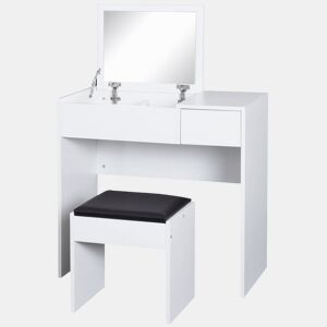 HOMCOM Toucador de Maquilhagem com Branco e Tampa Dobrável Mesa de Maquilhagem com Compartimentos e Gaveta 80x40x79cm Branco