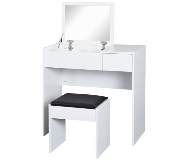 Homcom tocador de maquillaje con taburete mesa de maquillaje con espejo tapa abatible y cajas de almacenamiento 80x40x79 cm y 40x30x40 cm blanco
