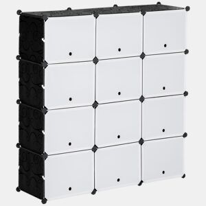 HOMCOM Armário Modular de Plástico Armário Portátil com 12 Cubos Organizadores de Sapatos Roupas Brinquedos para Entrada Corredor Dormitório 125x32x125cm Branco e Preto