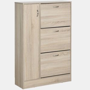 HOMCOM Sapateira com 3 Portas para até 12 Pares de Sapatos Móvel de Entrada com Armário Lateral e Compartimento para Sapatos com Prateleira Ajustável em até 2 Níveis 79x26x120cm Madeira