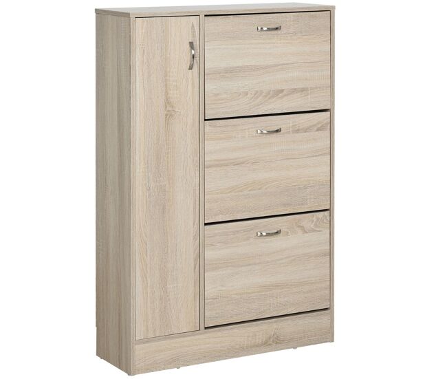 Homcom zapatero estrecho, mueble zapatero con 3 cajones abatibles y armario alto, estante ajustable, para 12 pares de zapatos, 79x26x120 cm, madera