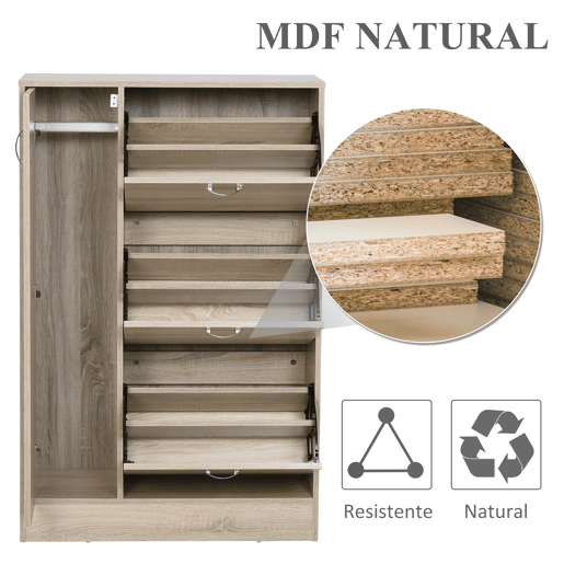 HOMCOM Sapateira com 3 Portas para até 12 Pares de Sapatos Móvel de Entrada com Armário Lateral e Compartimento para Sapatos com Prateleira Ajustável em até 2 Níveis 79x26x120cm Madeira