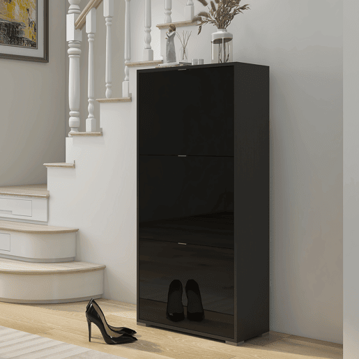 HOMCOM Armário de Sapatos Moderno Sapateira para Corredor Entrada com 6 Prateleiras de Armazenamento Espaço de Exibição 60x26x124cm Preto