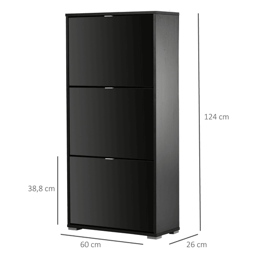 HOMCOM Armário de Sapatos Moderno Sapateira para Corredor Entrada com 6 Prateleiras de Armazenamento Espaço de Exibição 60x26x124cm Preto