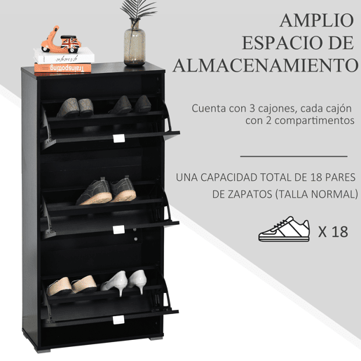 HOMCOM Armário de Sapatos Moderno Sapateira para Corredor Entrada com 6 Prateleiras de Armazenamento Espaço de Exibição 60x26x124cm Preto