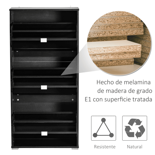 HOMCOM Armário de Sapatos Moderno Sapateira para Corredor Entrada com 6 Prateleiras de Armazenamento Espaço de Exibição 60x26x124cm Preto