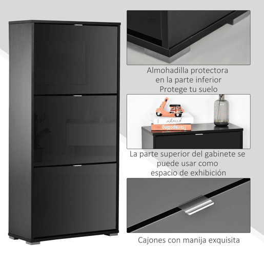 HOMCOM Armário de Sapatos Moderno Sapateira para Corredor Entrada com 6 Prateleiras de Armazenamento Espaço de Exibição 60x26x124cm Preto