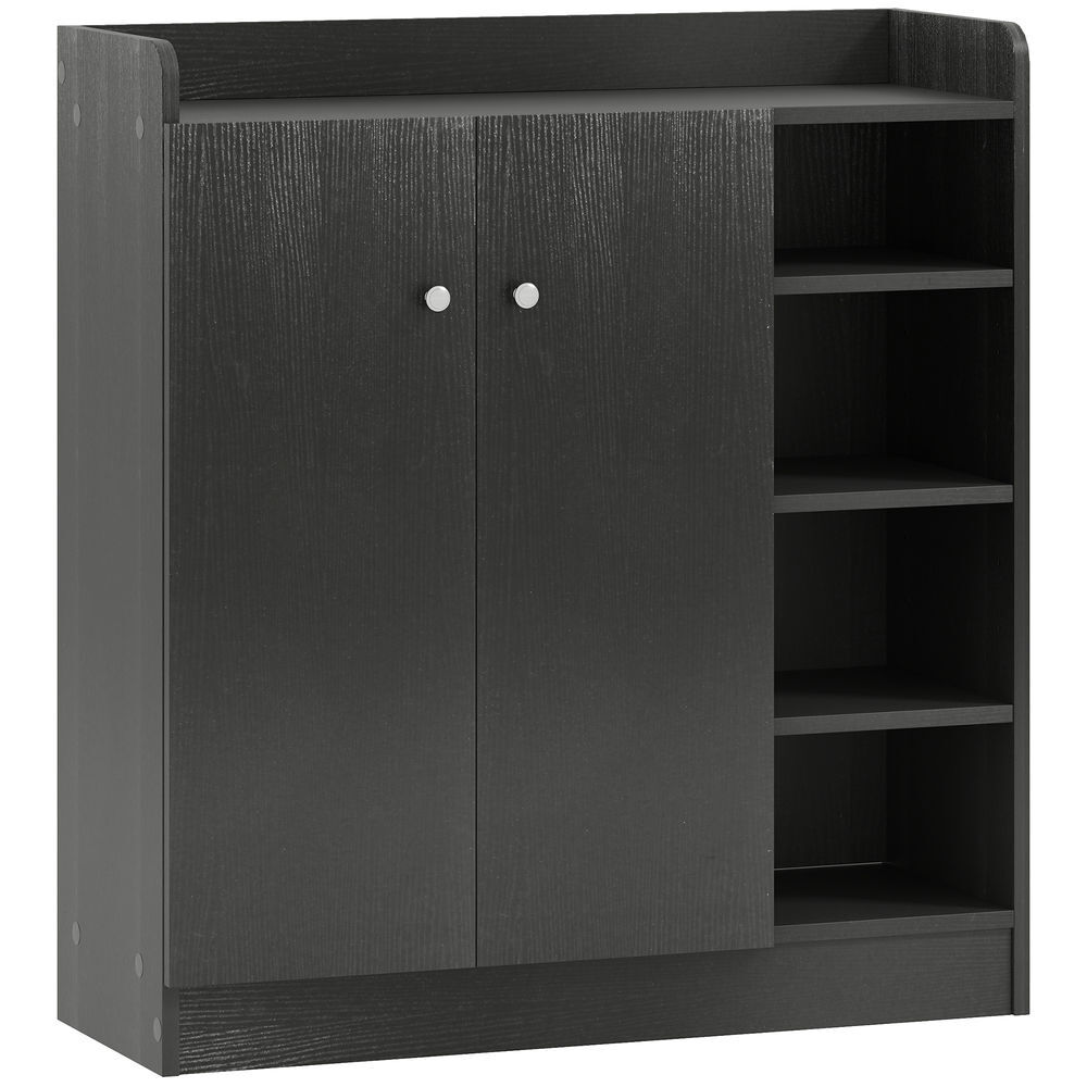 Homcom zapatero estrecho de 2 puertas zapatero estrecho con estantes ajustables para 12 pares de zapatos para pasillo entrada 83x30x90 cm negro