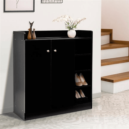 HOMCOM Sapateira Armário Multiuso com 2 Portas Prateleiras Interiores e 4 Prateleiras Exteriores com Altura Ajustável 83x30x90 cm Preto