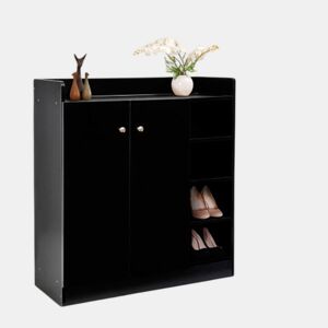 HOMCOM Sapateira Armário Multiuso com 2 Portas Prateleiras Interiores e 4 Prateleiras Exteriores com Altura Ajustável 83x30x90 cm Preto