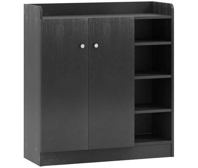 Homcom zapatero estrecho de 2 puertas zapatero estrecho con estantes ajustables para 12 pares de zapatos para pasillo entrada 83x30x90 cm negro
