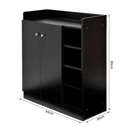 HOMCOM Sapateira Armário Multiuso com 2 Portas Prateleiras Interiores e 4 Prateleiras Exteriores com Altura Ajustável 83x30x90 cm Preto