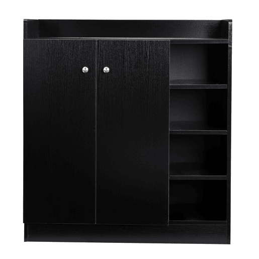 HOMCOM Sapateira Armário Multiuso com 2 Portas Prateleiras Interiores e 4 Prateleiras Exteriores com Altura Ajustável 83x30x90 cm Preto